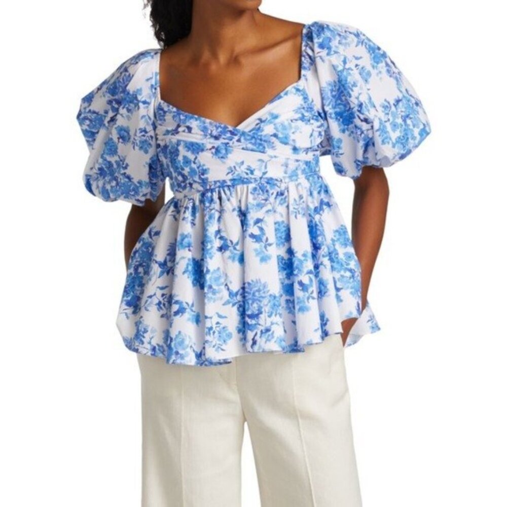 Caroline Constas Brie Top in Blue Toile